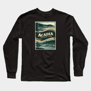 Acadia National Park Maine Retro Poster Long Sleeve T-Shirt